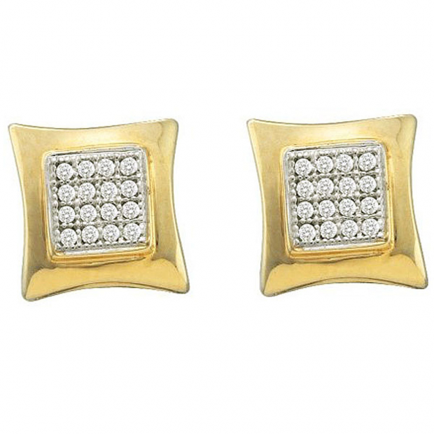 0.10 Carat (ctw) 10k Yellow Gold White Diamond Ladies Micro Pave Setting Kite Shape Stud Earrings
