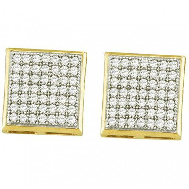 0.33 Carat (ctw) 10k Yellow Gold Brilliant White Diamond Ladies Square Shape Stud Earrings