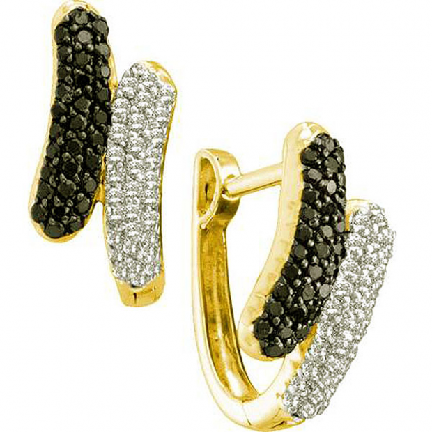 0.50 Carat (ctw) 14k Yellow Gold Round Black & White Diamond Ladies Two Tone Fashion Earrings
