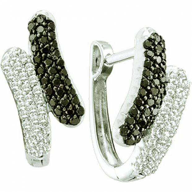 0.50 Carat (ctw) 14k White Gold Round Black & White Diamond Ladies Fashion Earrings