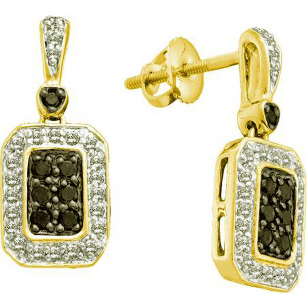 0.50 Carat (ctw) 14k Yellow Gold Black & White Diamond Ladies Fashion Drop Earrings