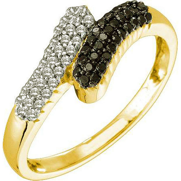 0.20 Carat (ctw) Round Black & White Diamond Bypass Style Fashion Right Hand Ring 1/5 CT 14K Yellow Gold