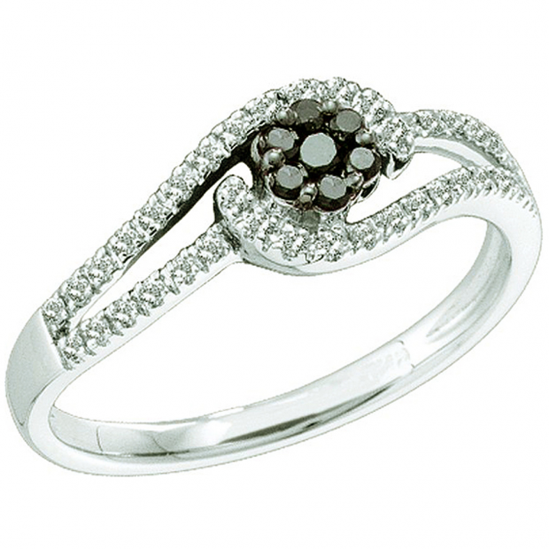 0.25 Carat (ctw) 14k White Gold Round Black & White Diamond Ladies Cluster Flower Engagement Ring