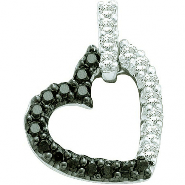 0.26 Carat (ctw) 14k White Gold Black & White Diamond Ladies Heart Pendant
