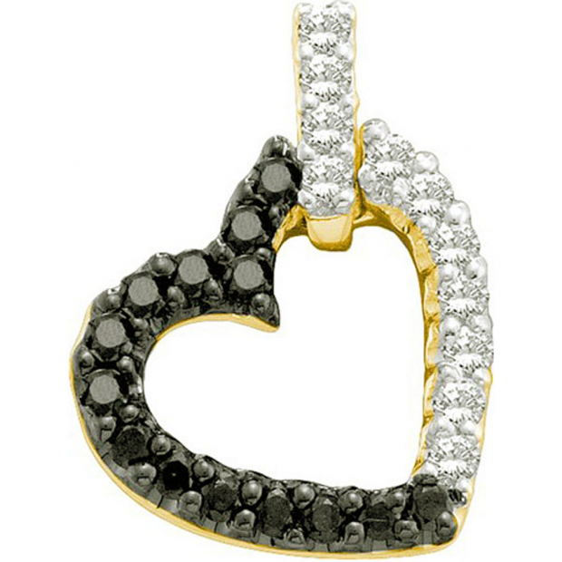 0.26 Carat (ctw) 14k Yellow Gold Black & White Diamond Ladies Heart Pendant