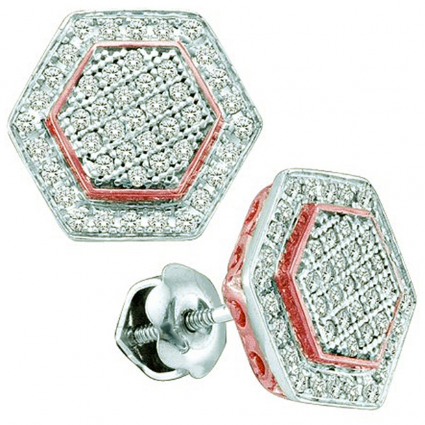 0.30 Carat (ctw) 10k White Gold Round White Diamond Ladies Micro Pave Two Tone Earrings