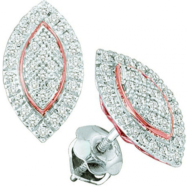 0.18 Carat (ctw) 10k White Gold Round White Diamond Ladies Two Tone Micro Pave Teardrop Earrings