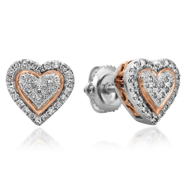 0.25 Carat (ctw) 10k White Gold Round White Diamond Ladies Two Tone Heart Shape Earrings