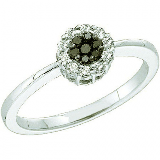 0.25 Carat (ctw) 14k White Gold Black & White Diamond Ladies Engagement Flower Ring