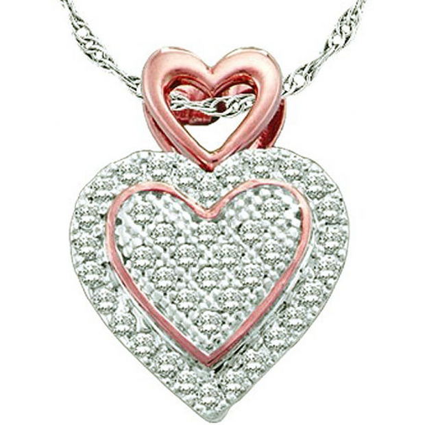 0.15 Carat (ctw) 10k White & Rose Gold White Diamond Ladies Two Tone Micro Pave Heart Pendant