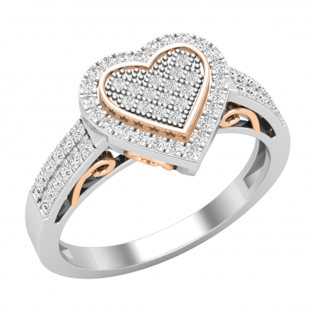 0.30 Carat (ctw) 10k White Gold Brilliant White Diamond Ladies Two Tone Heart Promise Ring