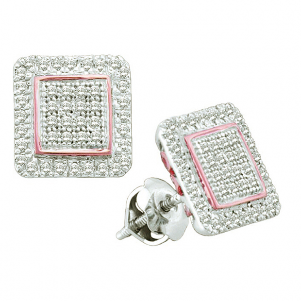 0.30 Carat (ctw) 10k White Gold Round White Diamond Ladies Micro Pave Vintage Style Two Tone Earrings