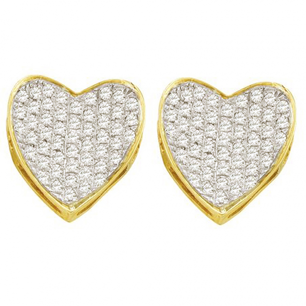 0.33 Carat (ctw) 10k Yellow Gold Round White Diamond Ladies Micro Pave Heart Shape Stud Earrings