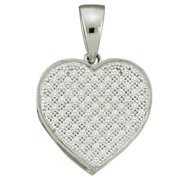 0.05 Carat (ctw) 10k White Gold Round Diamond Ladies Heart Pendant