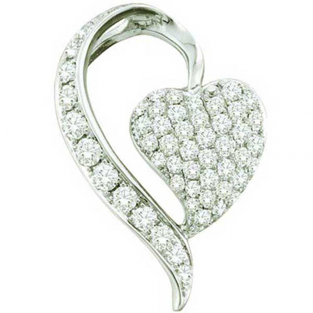 0.75 Carat (ctw) 14k White Gold Brilliant White Diamond Ladies Fashion Heart Pendant