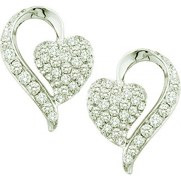 1.00 Carat (ctw) 14k White Gold Round White Diamond Ladies Fashion Heart Earrings