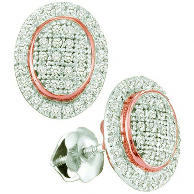 0.25 Carat (ctw) 10k White Gold Round White Diamond Ladies Micro Pave Oval Shape Earrings