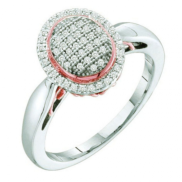 0.20 Carat (ctw) 10k White & Rose Gold White Diamond Ladies Two Tone Oval Shape Engagement Ring