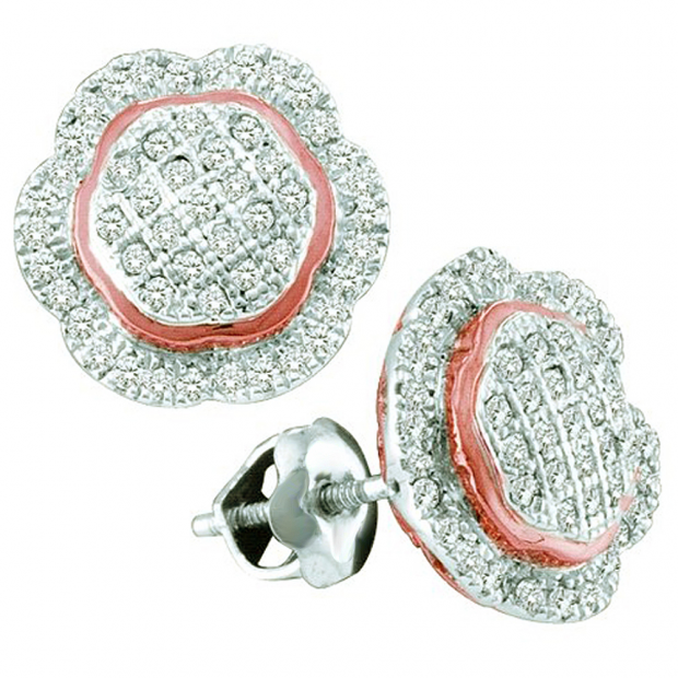 0.35 Carat (ctw) 10k White Gold Brilliant White Diamond Ladies Micro Pave Cluster Flower Earrings