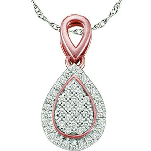 0.12 Carat (ctw) 10k White & Yellow Gold White Diamond Ladies Two Tone Raindrop Style Pendant