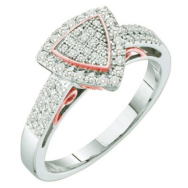0.33 Carat (ctw) 10k White & Rose Gold Brilliant White Diamond Ladies Two Tone Micro Pave Engagement Ring