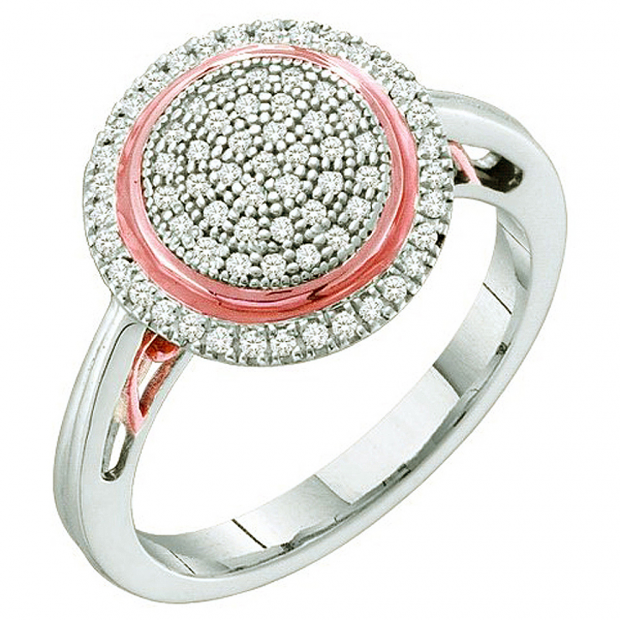 0.25 Carat (ctw) 10k White & Rose Gold Brilliant White Diamond Ladies Two Tone Micro Pave Engagement Ring