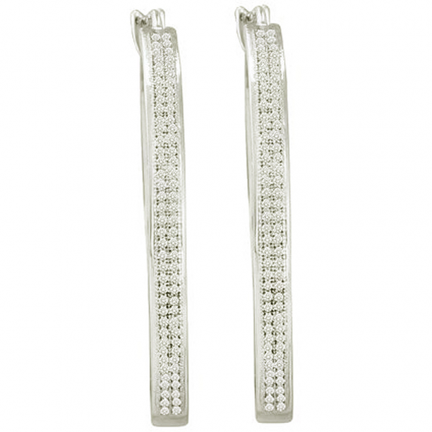 0.50 Carat (ctw) 10k White Gold Round White Diamond Ladies Micro Pave Hoops Earrings