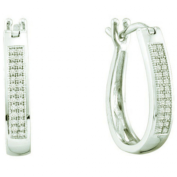 0.15 Carat (ctw) 10k White Gold Round Diamond Ladies Micro Pave Hoop Earrings