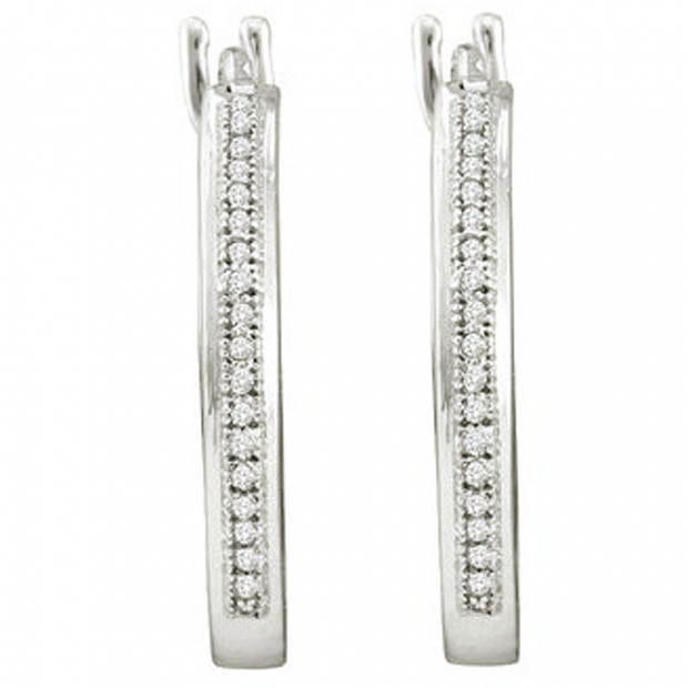 0.10 Carat (ctw) 10k White Gold Round Diamond Ladies Hoop Earrings