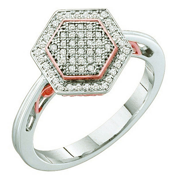 0.20 Carat (ctw) 10k White & Rose Gold Brilliant White Diamond Ladies Two Tone Micro Pave Engagement Ring