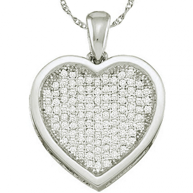 0.05 Carat (ctw) 10k White Gold Round Diamond Ladies Heart Pendant