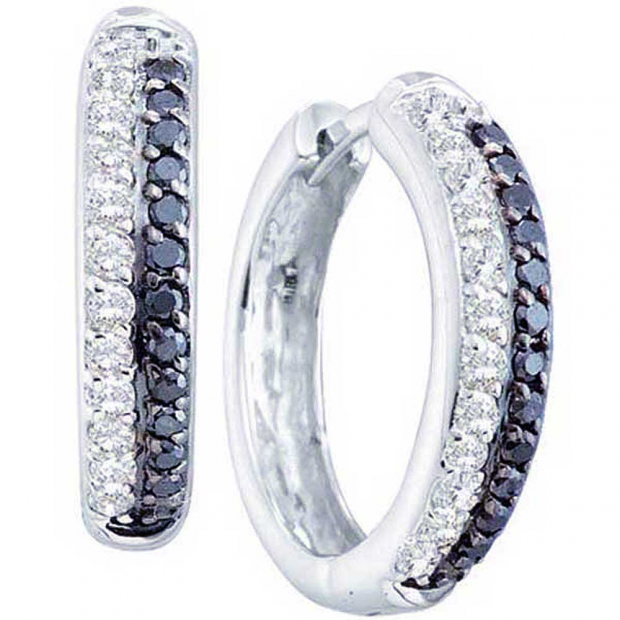 0.70 Carat (ctw) 14k White Gold Round Black & White Diamond Ladies Fashion Hoops Earrings