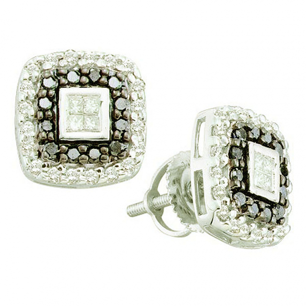 0.51 Carat (ctw) 14k White Gold Black & White Diamond Ladies Fashion Earrings
