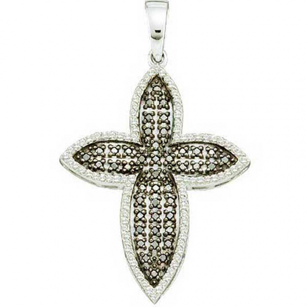 0.58 Carat (ctw) 14k White Gold Round White & Black Diamond Ladies Cross Pendant