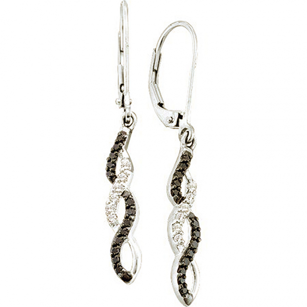 0.32 Carat (ctw) 14k White Gold Black & White Diamond Ladies Dangling Drop Earring