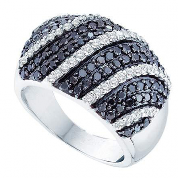 1.75 Carat (ctw) 14k White Gold Round White & Black Diamond Ladies Right Hand Fashion Band