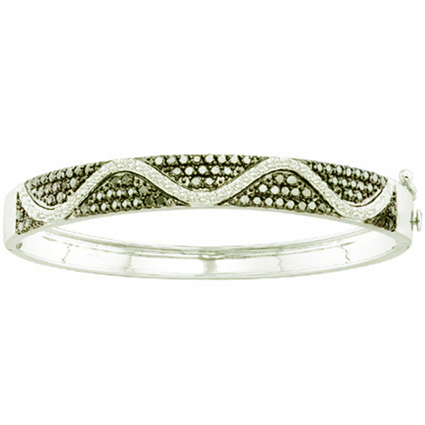 2.55 Carat (ctw) 14k White Gold Round White & Black Diamond Ladies Fashion Bangle Bracelet
