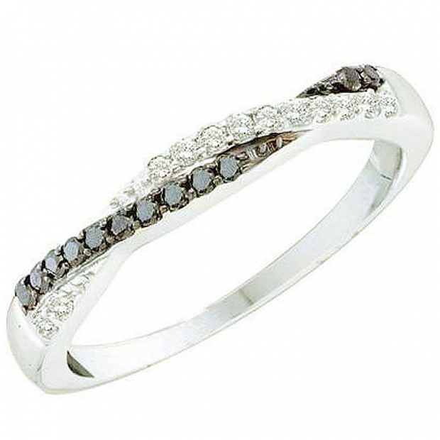 0.25 Carat (ctw) 14k White Gold Black & White Diamond Ladies Swirl Anniversary Wedding Band