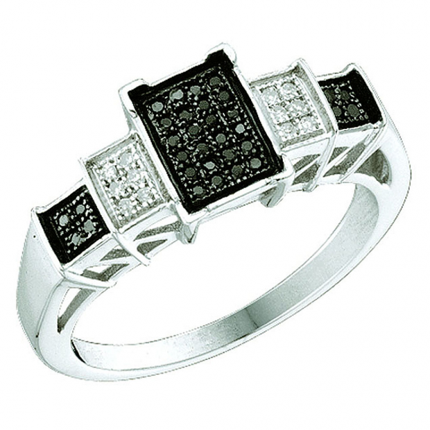 0.15 Carat (ctw) 10k White Gold Black & White Diamond Ladies Past Present Future Engagement Ring