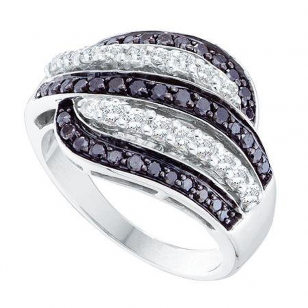 1.00 Carat (ctw) 14k White Gold Round Black & White Diamond Ladies Right Hand Fashion Band
