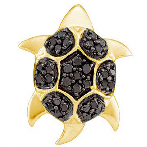 0.23 Carat (ctw) 14k Yellow Gold Black Diamond Ladies Turtle Pendant
