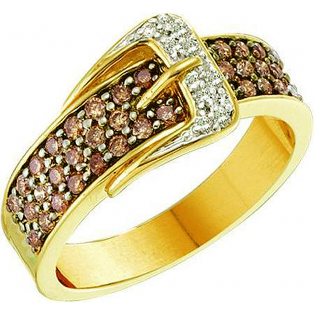 0.50 Carat (ctw) 14k Yellow Gold Round Champagne & White Diamond Ladies Right Hand Fashion Ring