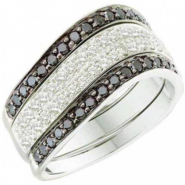 0.75 Carat (ctw) 10k White Gold Round Black & White Diamond Ladies Fashion Right Hand Ring