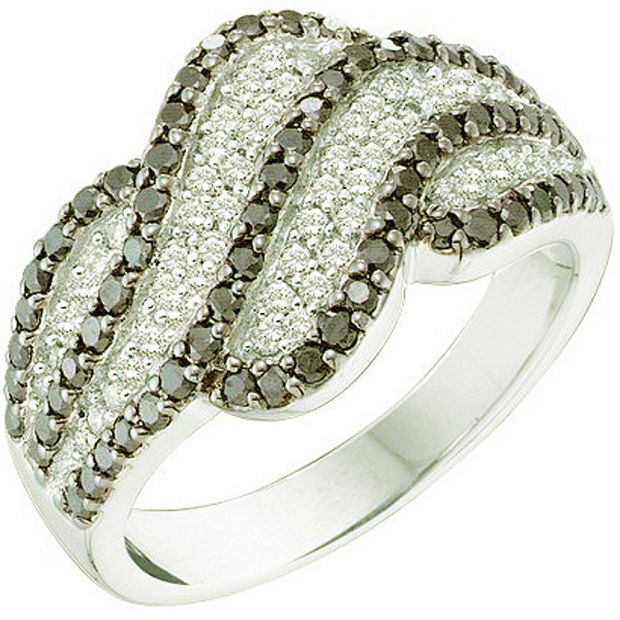 1.00 Carat (ctw) 14k White Gold Round Black & White Diamond Ladies Right Hand Fashion Band