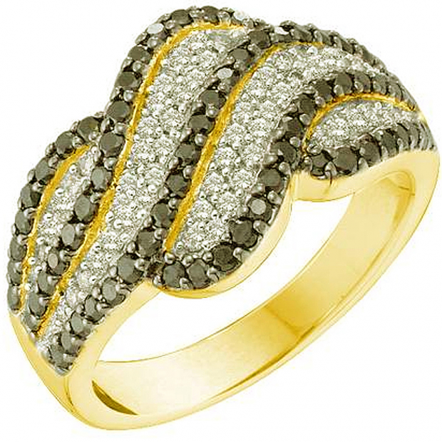 1.00 Carat (ctw) 14k Yellow Gold Round Black & White Diamond Ladies Right Hand Fashion Band