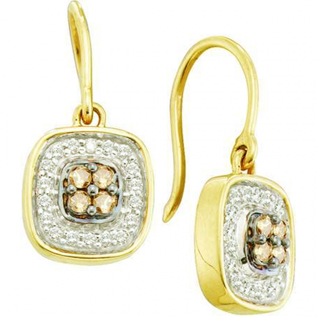 0.33 Carat (ctw) 14k Yellow Gold Round Brown & White Diamond Ladies Drop Earrings