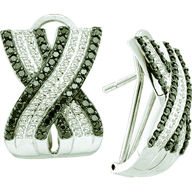 1.50 Carat (ctw) 14k White Gold Round White & Black Diamond Ladies Fashion Earrings