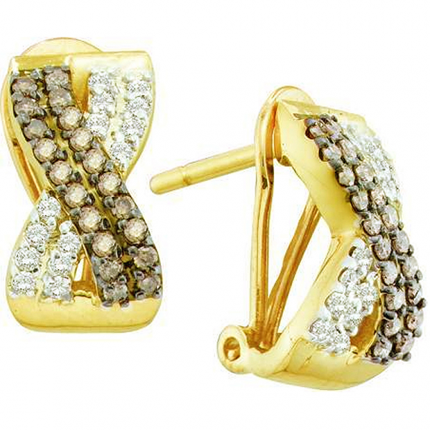 0.53 Carat (ctw) 14k Yellow Gold Round Brown & White Diamond Ladies Fashion Earrings
