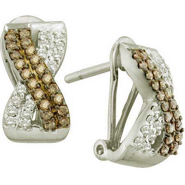 0.53 Carat (ctw) 14k White Gold Round Brown & White Diamond Ladies Fashion Earrings