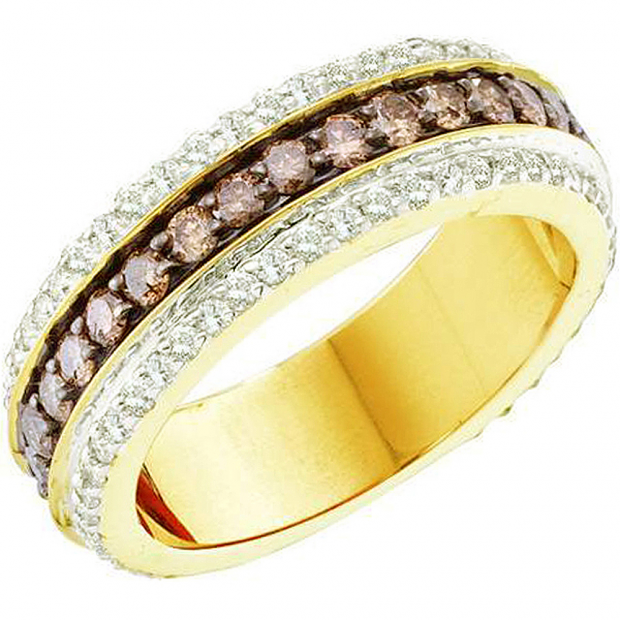 1.43 Carat (ctw) 14k Yellow Gold Round Brown & White Diamond Ladies Wedding Anniversary Band